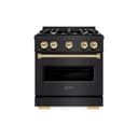 ZLINE Autograph Edition 30 in. 4.2 cu. ft. Classic Dual Fuel Range with 4 Burner Gas Cooktop and Electric Convection Oven in Black Stainless Steel with Polished Gold Accents (CDRBZ-30-G) view 2
