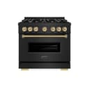 ZLINE Autograph Edition 36 in. 5.2 cu. ft. Classic Dual Fuel Range with 6 Burner Gas Cooktop and Electric Convection Oven in Black Stainless Steel with Champagne Bronze Accents (CDRBZ-36-CB) view 2