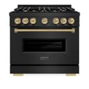 ZLINE Autograph Edition 36 in. 5.2 cu. ft. Classic Dual Fuel Range with 6 Burner Gas Cooktop and Electric Convection Oven in Black Stainless Steel with Champagne Bronze Accents (CDRBZ-36-CB) view 5