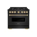 ZLINE Autograph Edition 36 in. 5.2 cu. ft. Classic Dual Fuel Range with 6 Burner Gas Cooktop and Electric Convection Oven in Black Stainless Steel with Polished Gold Accents (CDRBZ-36-G) view 2