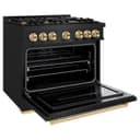 ZLINE Autograph Edition 36 in. 5.2 cu. ft. Classic Dual Fuel Range with 6 Burner Gas Cooktop and Electric Convection Oven in Black Stainless Steel with Polished Gold Accents (CDRBZ-36-G) view 4