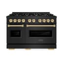 ZLINE Autograph Edition 48 in. 6.7 cu. ft. Classic Double Oven Dual Fuel Range with 8 Burner Gas Cooktop in Black Stainless Steel and Polished Gold Accents (CDRBZ-48-G) view 2