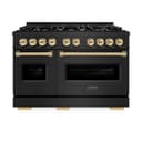 ZLINE Autograph Edition 48 in. 6.7 cu. ft. Classic Double Oven Dual Fuel Range with 8 Burner Gas Cooktop in Black Stainless Steel and Polished Gold Accents (CDRBZ-48-G) view 4