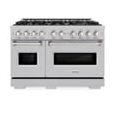 ZLINE 48 in. 6.7 cu. ft. Classic Double Oven Dual Fuel Range with 8 Burner Gas Cooktop in DuraSnow® Stainless Steel (CDRS-48) view 3