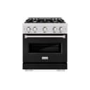 ZLINE 30 in. 4.2 cu. ft. Classic Dual Fuel Range with 4 Burner Gas Cooktop and Electric Convection Oven in DuraSnow® Stainless Steel with Black Matte Door (CDRS-BLM-30) view 2
