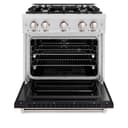 ZLINE 30 in. 4.2 cu. ft. Classic Dual Fuel Range with 4 Burner Gas Cooktop and Electric Convection Oven in DuraSnow® Stainless Steel with Black Matte Door (CDRS-BLM-30) view 3