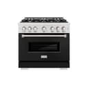 ZLINE 36 in. 5.2 cu. ft. Classic Dual Fuel Range with 6 Burner Gas Cooktop and Electric Convection Oven in DuraSnow® Stainless Steel with Black Matte Door (CDRS-BLM-36) view 2