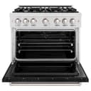 ZLINE 36 in. 5.2 cu. ft. Classic Dual Fuel Range with 6 Burner Gas Cooktop and Electric Convection Oven in DuraSnow® Stainless Steel with Black Matte Door (CDRS-BLM-36) view 3