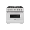 ZLINE 36 in. 5.2 cu. ft. Classic Dual Fuel Range with Gas Cooktop and Electric Convection Oven in DuraSnow® Stainless Steel with 6 Brass Burners (CDRS-BR-36) view 2