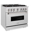 ZLINE 36 in. 5.2 cu. ft. Classic Dual Fuel Range with Gas Cooktop and Electric Convection Oven in DuraSnow® Stainless Steel with 6 Brass Burners (CDRS-BR-36) view 4
