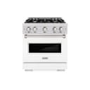 ZLINE 30 in. 4.2 cu. ft. Classic Dual Fuel Range with 4 Burner Gas Cooktop and Electric Convection Oven in DuraSnow® Stainless Steel with White Matte Door (CDRS-WM-30) view 2
