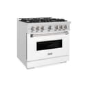 ZLINE 36 in. 5.2 cu. ft. Classic Dual Fuel Range with 6 Burner Gas Cooktop and Electric Convection Oven in DuraSnow® Stainless Steel with White Matte Door (CDRS-WM-36) view 1