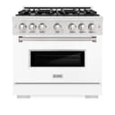 ZLINE 36 in. 5.2 cu. ft. Classic Dual Fuel Range with 6 Burner Gas Cooktop and Electric Convection Oven in DuraSnow® Stainless Steel with White Matte Door (CDRS-WM-36) view 3