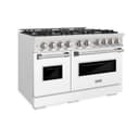 ZLINE 48 in. 6.7 cu. ft. Classic Double Oven Dual Fuel Range with 8 Burner Gas Cooktop in DuraSnow® Stainless Steel with White Matte Doors (CDRS-WM-48) view 1