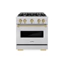 ZLINE Autograph Edition 30 in. 4.2 cu. ft. Classic Dual Fuel Range with 4 Burner Gas Cooktop and Electric Convection Oven in DuraSnow® Stainless Steel with Champagne Bronze Accents (CDRSZ-30-CB) view 2