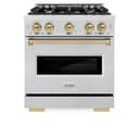 ZLINE Autograph Edition 30 in. 4.2 cu. ft. Classic Dual Fuel Range with 4 Burner Gas Cooktop and Electric Convection Oven in DuraSnow® Stainless Steel with Champagne Bronze Accents (CDRSZ-30-CB) view 5