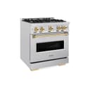 ZLINE Autograph Edition 30 in. 4.2 cu. ft. Classic Dual Fuel Range with 4 Burner Gas Cooktop and Electric Convection Oven in DuraSnow® Stainless Steel with Polished Gold Accents (CDRSZ-30-G) view 1
