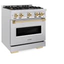 ZLINE Autograph Edition 30 in. 4.2 cu. ft. Classic Dual Fuel Range with 4 Burner Gas Cooktop and Electric Convection Oven in DuraSnow® Stainless Steel with Polished Gold Accents (CDRSZ-30-G) view 3