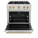 ZLINE Autograph Edition 30 in. 4.2 cu. ft. Classic Dual Fuel Range with 4 Burner Gas Cooktop and Electric Convection Oven in DuraSnow® Stainless Steel with Polished Gold Accents (CDRSZ-30-G) view 6