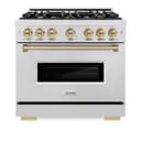 ZLINE Autograph Edition 36 in. 5.2 cu. ft. Classic Dual Fuel Range with 6 Burner Gas Cooktop and Electric Convection Oven in DuraSnow® Stainless Steel with Champagne Bronze Accents (CDRSZ-36-CB) view 5