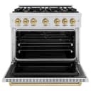 ZLINE Autograph Edition 36 in. 5.2 cu. ft. Classic Dual Fuel Range with 6 Burner Gas Cooktop and Electric Convection Oven in DuraSnow® Stainless Steel with Champagne Bronze Accents (CDRSZ-36-CB) view 6