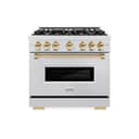 ZLINE Autograph Edition 36 in. 5.2 cu. ft. Classic Dual Fuel Range with 6 Burner Gas Cooktop and Electric Convection Oven in DuraSnow® Stainless Steel with Polished Gold Accents (CDRSZ-36-G) view 2