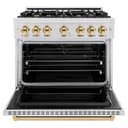 ZLINE Autograph Edition 36 in. 5.2 cu. ft. Classic Dual Fuel Range with 6 Burner Gas Cooktop and Electric Convection Oven in DuraSnow® Stainless Steel with Polished Gold Accents (CDRSZ-36-G) view 6