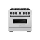 ZLINE Autograph Edition 36 in. 5.2 cu. ft. Classic Dual Fuel Range with 6 Burner Gas Cooktop and Electric Convection Oven in DuraSnow® Stainless Steel with Matte Black Accents (CDRSZ-36-MB) view 2