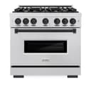 ZLINE Autograph Edition 36 in. 5.2 cu. ft. Classic Dual Fuel Range with 6 Burner Gas Cooktop and Electric Convection Oven in DuraSnow® Stainless Steel with Matte Black Accents (CDRSZ-36-MB) view 3