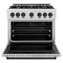 ZLINE Autograph Edition 36 in. 5.2 cu. ft. Classic Dual Fuel Range with 6 Burner Gas Cooktop and Electric Convection Oven in DuraSnow® Stainless Steel with Matte Black Accents (CDRSZ-36-MB) view 4