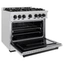 ZLINE Autograph Edition 36 in. 5.2 cu. ft. Classic Dual Fuel Range with 6 Burner Gas Cooktop and Electric Convection Oven in DuraSnow® Stainless Steel with Matte Black Accents (CDRSZ-36-MB) view 6
