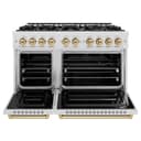 ZLINE Autograph Edition 48 in. 6.7 cu. ft. Classic Double Oven Dual Fuel Range with 8 Burner Gas Cooktop in DuraSnow® Stainless Steel and Champagne Bronze Accents (CDRSZ-48-CB) view 3