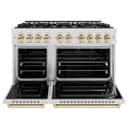 ZLINE Autograph Edition 48 in. 6.7 cu. ft. Classic Double Oven Dual Fuel Range with 8 Burner Gas Cooktop in DuraSnow® Stainless Steel and Polished Gold Accents (CDRSZ-48-G) view 3