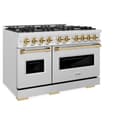ZLINE Autograph Edition 48 in. 6.7 cu. ft. Classic Double Oven Dual Fuel Range with 8 Burner Gas Cooktop in DuraSnow® Stainless Steel and Polished Gold Accents (CDRSZ-48-G) view 5