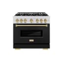 ZLINE Autograph Edition 36 in. 5.2 cu. ft. Classic Dual Fuel Range with 6 Burner Gas Cooktop and Electric Convection Oven in DuraSnow® Stainless Steel with Black Matte Door and Champagne Bronze Accents (CDRSZ-BLM-36-CB) view 2