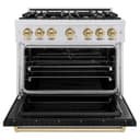 ZLINE Autograph Edition 36 in. 5.2 cu. ft. Classic Dual Fuel Range with 6 Burner Gas Cooktop and Electric Convection Oven in DuraSnow® Stainless Steel with Black Matte Door and Champagne Bronze Accents (CDRSZ-BLM-36-CB) view 3