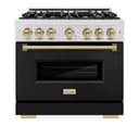 ZLINE Autograph Edition 36 in. 5.2 cu. ft. Classic Dual Fuel Range with 6 Burner Gas Cooktop and Electric Convection Oven in DuraSnow® Stainless Steel with Black Matte Door and Champagne Bronze Accents (CDRSZ-BLM-36-CB) view 4
