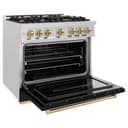ZLINE Autograph Edition 36 in. 5.2 cu. ft. Classic Dual Fuel Range with 6 Burner Gas Cooktop and Electric Convection Oven in DuraSnow® Stainless Steel with Black Matte Door and Champagne Bronze Accents (CDRSZ-BLM-36-CB) view 5