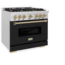 ZLINE Autograph Edition 36 in. 5.2 cu. ft. Classic Dual Fuel Range with 6 Burner Gas Cooktop and Electric Convection Oven in DuraSnow® Stainless Steel with Black Matte Door and Champagne Bronze Accents (CDRSZ-BLM-36-CB) view 6