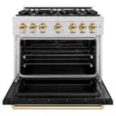 ZLINE Autograph Edition 36 in. 5.2 cu. ft. Classic Dual Fuel Range with 6 Burner Gas Cooktop and Electric Convection Oven in DuraSnow® Stainless Steel with Black Matte Door and Polished Gold Accents (CDRSZ-BLM-36-G) view 3