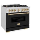 ZLINE Autograph Edition 36 in. 5.2 cu. ft. Classic Dual Fuel Range with 6 Burner Gas Cooktop and Electric Convection Oven in DuraSnow® Stainless Steel with Black Matte Door and Polished Gold Accents (CDRSZ-BLM-36-G) view 6