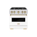 ZLINE Autograph Edition 30 in. 4.2 cu. ft. Classic Dual Fuel Range with 4 Burner Gas Cooktop and Electric Convection Oven in DuraSnow® Stainless Steel with White Matte Door and Champagne Bronze Accents (CDRSZ-WM-30-CB) view 2