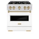 ZLINE Autograph Edition 30 in. 4.2 cu. ft. Classic Dual Fuel Range with 4 Burner Gas Cooktop and Electric Convection Oven in DuraSnow® Stainless Steel with White Matte Door and Champagne Bronze Accents (CDRSZ-WM-30-CB) view 3