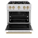 ZLINE Autograph Edition 30 in. 4.2 cu. ft. Classic Dual Fuel Range with 4 Burner Gas Cooktop and Electric Convection Oven in DuraSnow® Stainless Steel with White Matte Door and Champagne Bronze Accents (CDRSZ-WM-30-CB) view 4