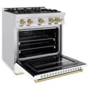 ZLINE Autograph Edition 30 in. 4.2 cu. ft. Classic Dual Fuel Range with 4 Burner Gas Cooktop and Electric Convection Oven in DuraSnow® Stainless Steel with White Matte Door and Champagne Bronze Accents (CDRSZ-WM-30-CB) view 6
