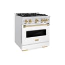 ZLINE Autograph Edition 30 in. 4.2 cu. ft. Classic Dual Fuel Range with 4 Burner Gas Cooktop and Electric Convection Oven in DuraSnow® Stainless Steel with White Matte Door and Polished Gold Accents (CDRSZ-WM-30-G) view 1