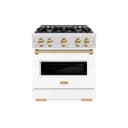 ZLINE Autograph Edition 30 in. 4.2 cu. ft. Classic Dual Fuel Range with 4 Burner Gas Cooktop and Electric Convection Oven in DuraSnow® Stainless Steel with White Matte Door and Polished Gold Accents (CDRSZ-WM-30-G) view 2