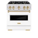 ZLINE Autograph Edition 30 in. 4.2 cu. ft. Classic Dual Fuel Range with 4 Burner Gas Cooktop and Electric Convection Oven in DuraSnow® Stainless Steel with White Matte Door and Polished Gold Accents (CDRSZ-WM-30-G) view 3