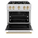 ZLINE Autograph Edition 30 in. 4.2 cu. ft. Classic Dual Fuel Range with 4 Burner Gas Cooktop and Electric Convection Oven in DuraSnow® Stainless Steel with White Matte Door and Polished Gold Accents (CDRSZ-WM-30-G) view 4