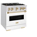 ZLINE Autograph Edition 30 in. 4.2 cu. ft. Classic Dual Fuel Range with 4 Burner Gas Cooktop and Electric Convection Oven in DuraSnow® Stainless Steel with White Matte Door and Polished Gold Accents (CDRSZ-WM-30-G) view 5